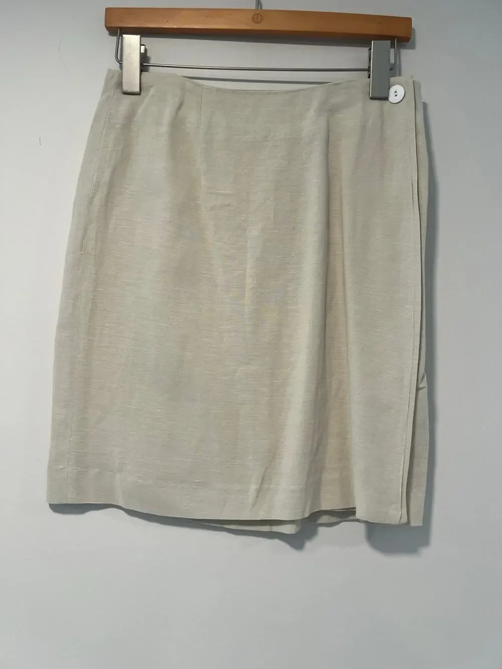 1990s Vintage Limited Wrap Mini Skirt Linen Rayon Button Closure Cream 10 JL - Picture 1 of 9